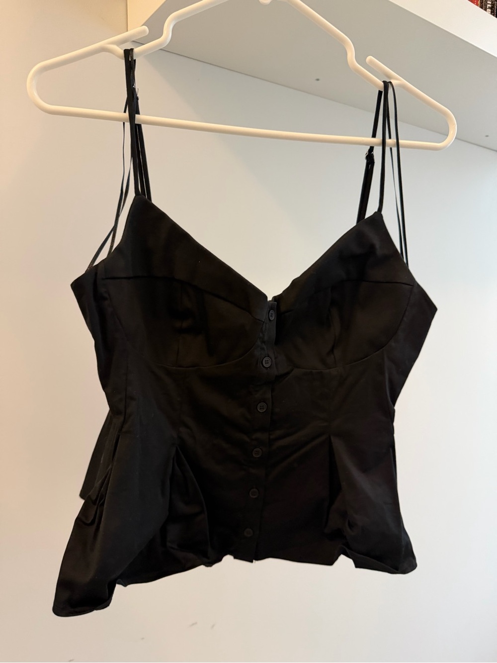 ZARA Black Button-Front Spaghetti Strap Bustier Top